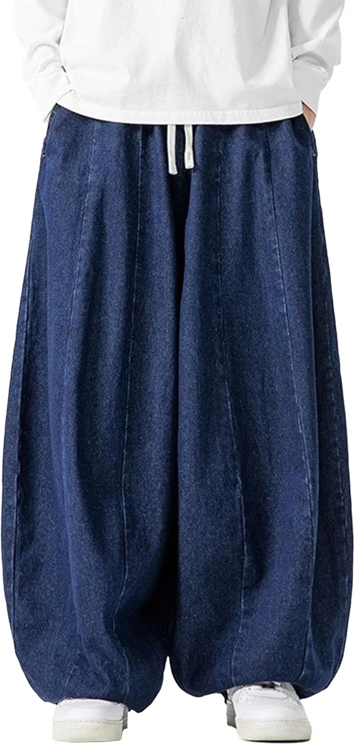 Джинсы свободные, Men's Baggy Denim Jogger Pants, Dark Blue