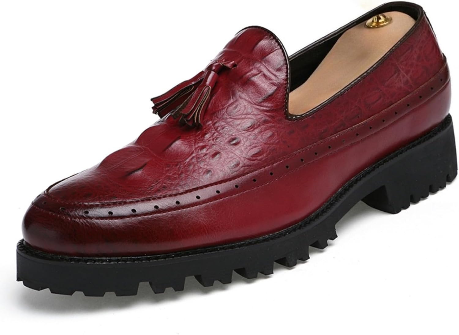 

Мужские кожаные лоферы с кисточками и крокодиловым узором на платформе Yrzhgdl, красный