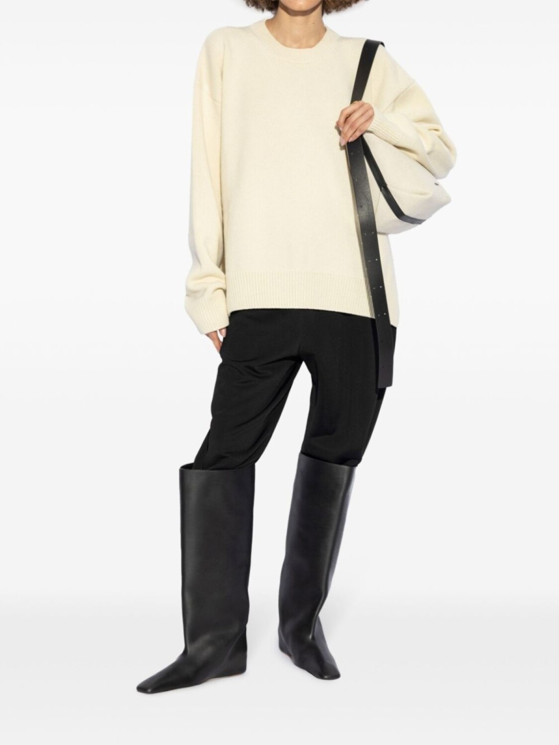Jil Sander джемпер с опущенными плечами и круглым вырезом, нейтральный цвет — фото 2