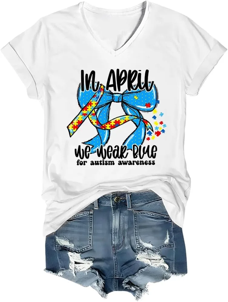 

Футболка с V-образным вырезом для информирования об аутизме woati