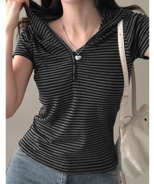 

Футболка с капюшоном, короткий рукав, полоска DIAVEL, серый