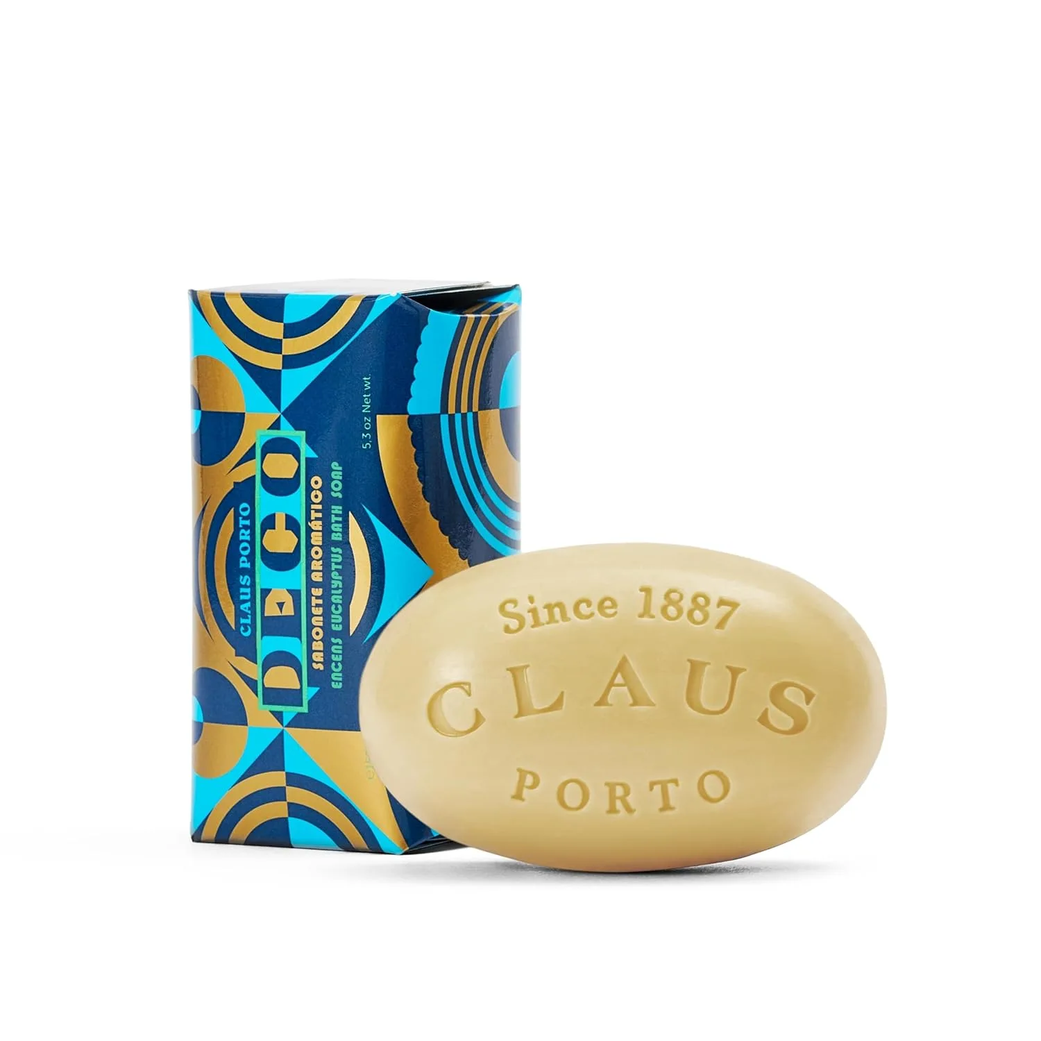 Claus Porto - Deco Encens Eucaluptus Body Soap для мужчин и женщин | Освежающее, очищающее, питательное | Ручная работа, ароматное, свежее (150 г | 5,3 унции) 149.97 г (1 шт.), Blue