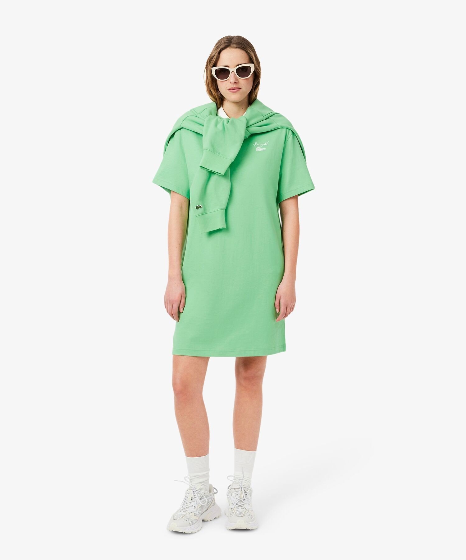Платье-футболка LACOSTE оверсайз, хлопок, зеленый — фото 4