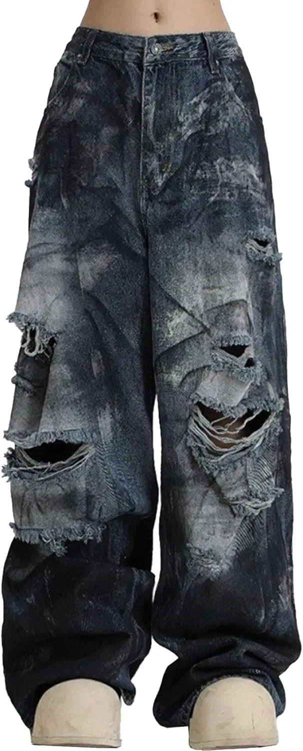 Джинсы, потертые, Синие