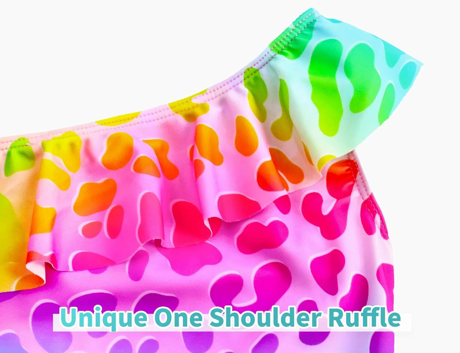 Детский купальник Snowheart с регулируемыми бретелями, защитой от ультрафиолета UPF50+, на одно плечо, с оборками, размер 3-12 лет, Rose Yellow Blue — фото 3