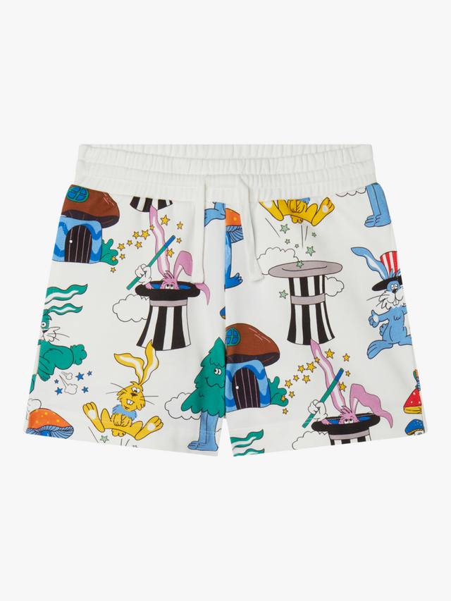 

Детские шорты из хлопкового флиса с принтом кролика-фокусника Stella McCartney Kids, White