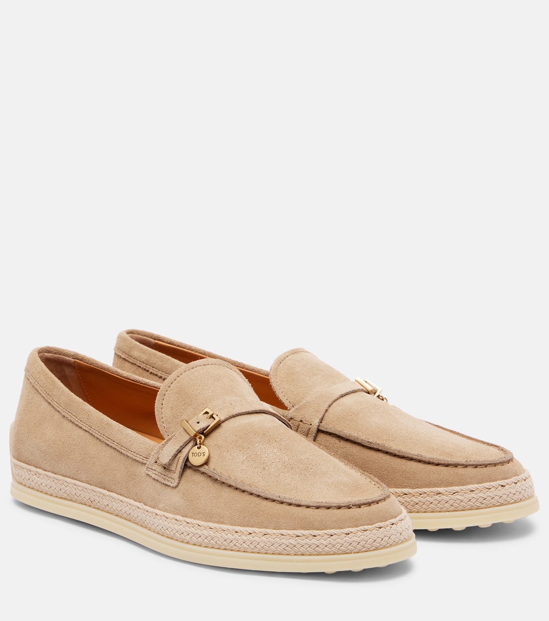 Лоферы из замши с отделкой из рафии Tod's, Tabacco Chiaro