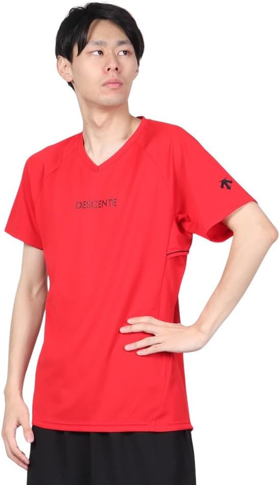 

Футболка с коротким рукавом Descente, волет, короткий рукав, впитывает пот, быстро сохнет, дышащая, сетчатая вставка, свободная в движениях, мужская, женская, для клубных мероприятий, красный