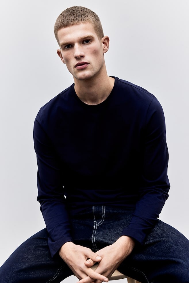 

Рубашка из джерси приталенного кроя H&M, синий