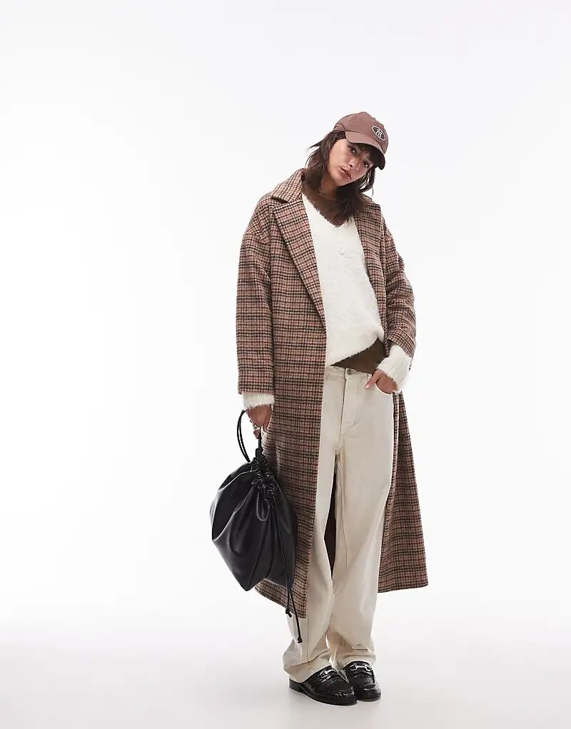 

Формальное пальто с поясом в стиле Heritage Check Topshop