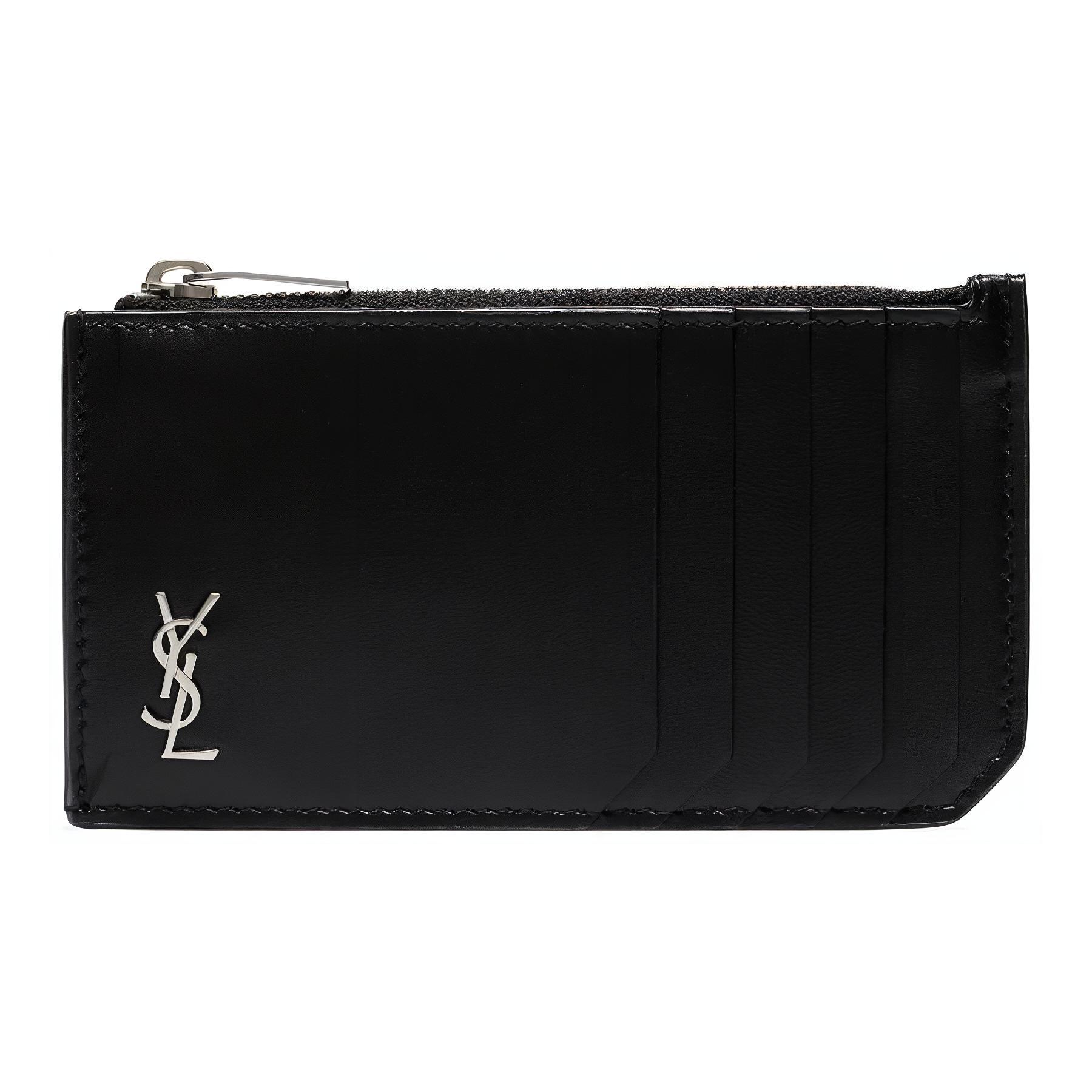 

Матовый кожаный кардхолдер на плечо мужской черный SAINT LAURENT