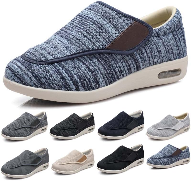 

Женские кроссовки для ходьбы с поддержкой свода стопы, регулируемой застежкой, дышащие, легкие, с широкой платформой, противоскользящие, с воздушной подушкой для отекших ног, отеков, мужской размер 10/женский 11 Generic, светло-голубой