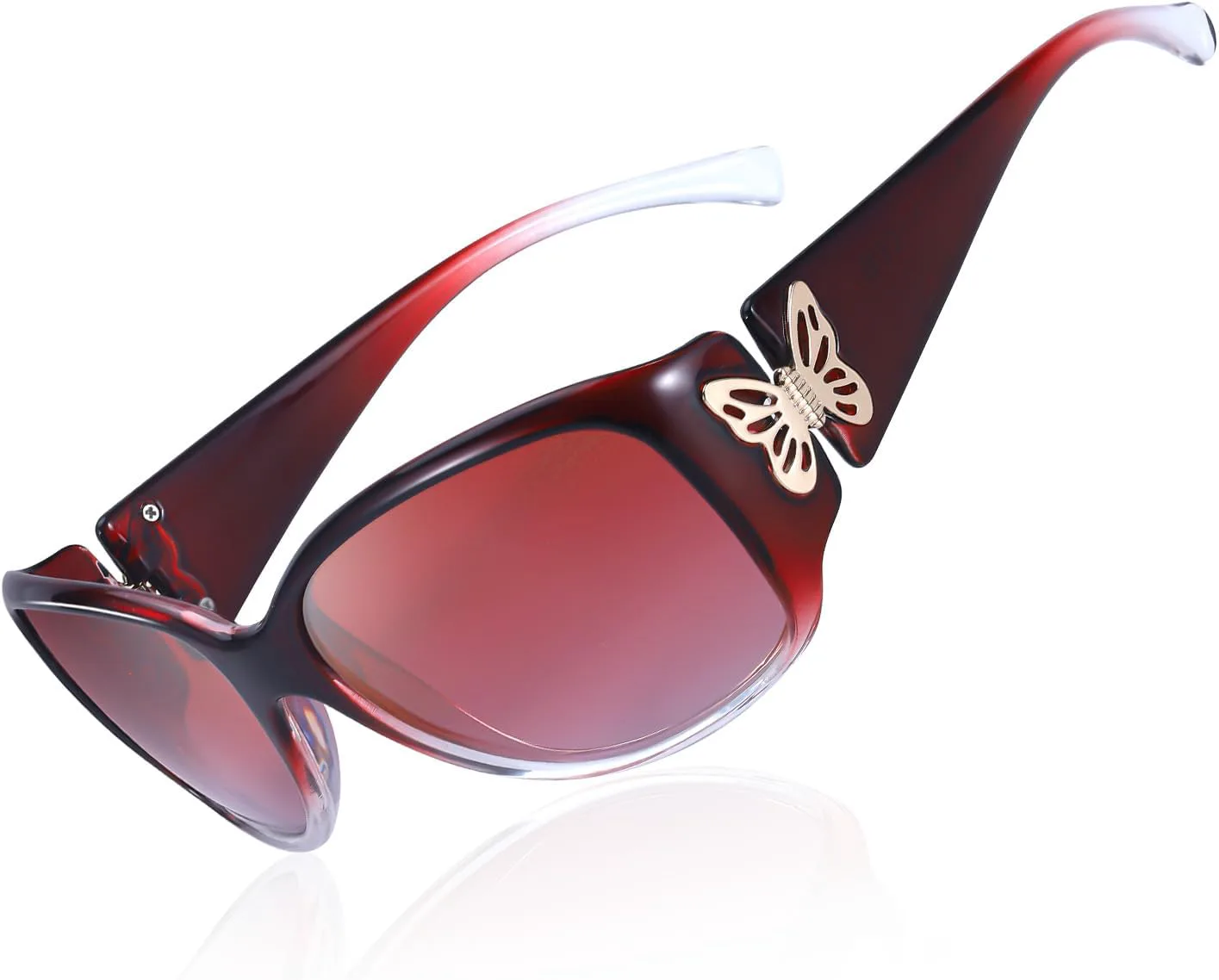 

Женские поляризованные солнцезащитные очки IGnaef, модные очки для вождения с декором в виде бабочек, защита от УФ-излучения IF2301, C04 Gradient Red Frame Red Lens