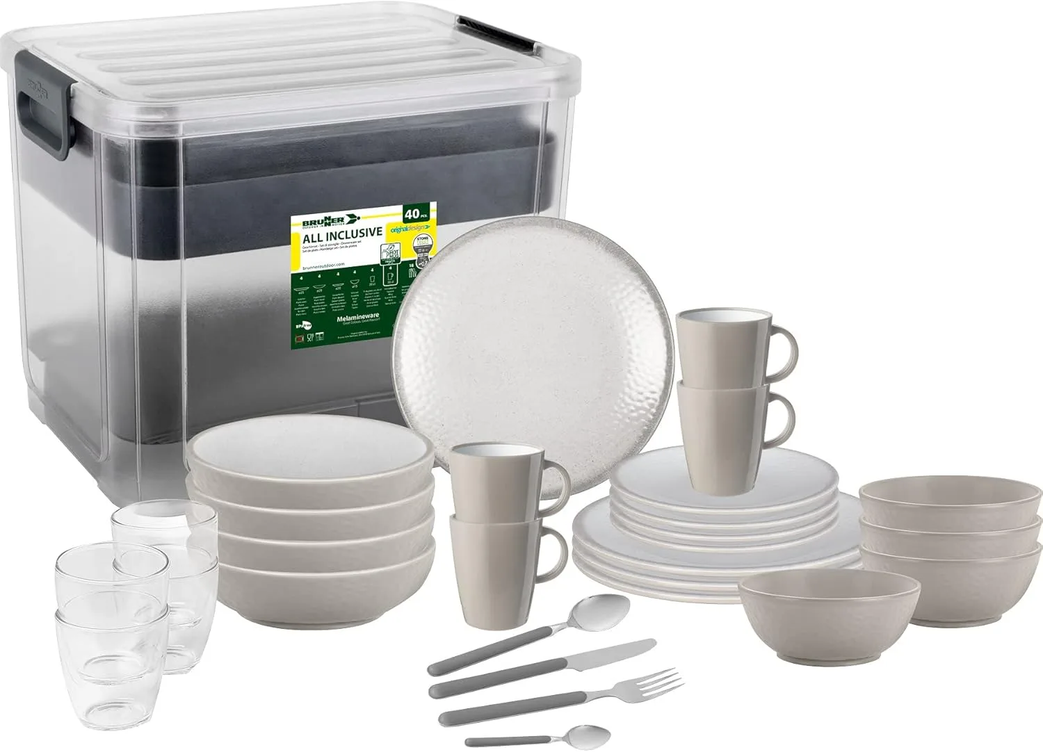 Набор тарелок, чашек и мисок Brunner 0830150N.C8X, 40 предметов, Melamine Stonetouch, VIP Amadé