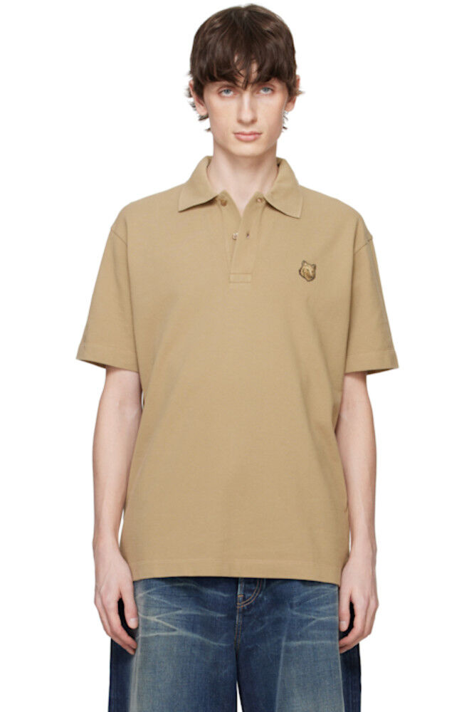 

Поло Comfort с нашивкой в ​​виде головы лисы цвета хаки Maison Kitsuné