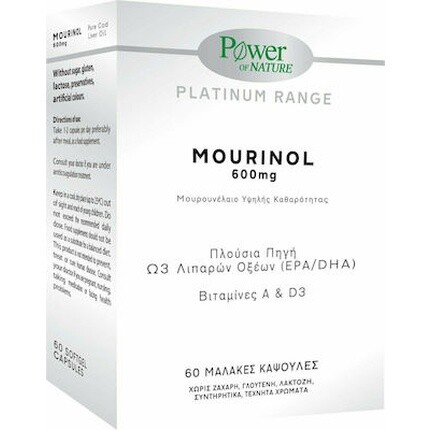 

Power Of Nature Platinum Range Mourinol 600 мг - пищевая добавка с маслом макрели высокой чистоты, 60 мягких капсул Power Health