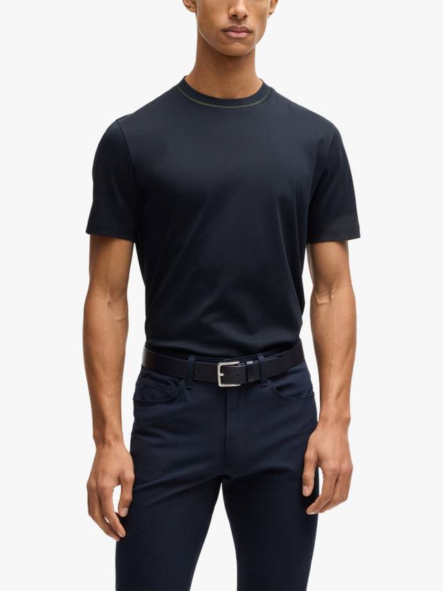 

Хлопчатобумажная приталенная футболка HUGO BOSS, темно-синий
