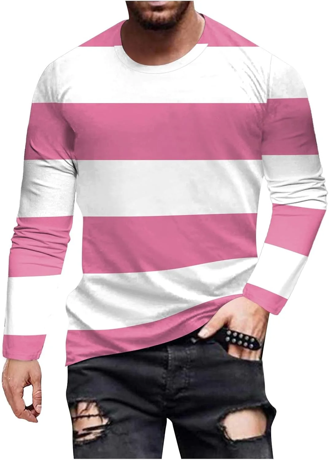 Футболка для мужчин Orange Striped, длинный рукав, casual