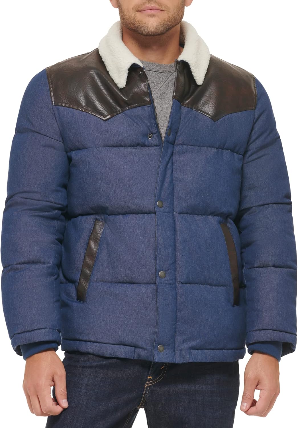 

Мужская стеганая куртка Levi's Out West из смешанной ткани, Faded Blue Denim Puffer