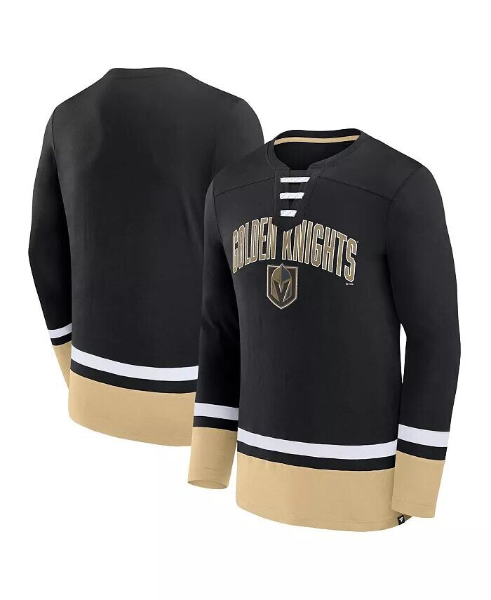 

Мужская черная футболка Vegas Golden Knights Back Pass со шнуровкой и длинным рукавом Fanatics