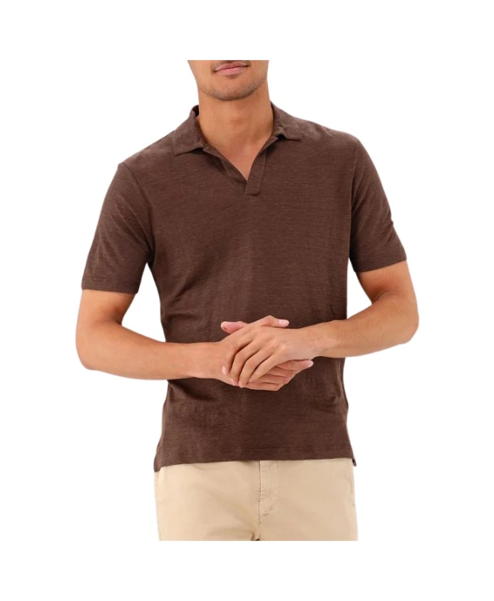 

Коричневая вязаная рубашка-поло с V-образным вырезом, из льна. Gran Sasso, коричневый