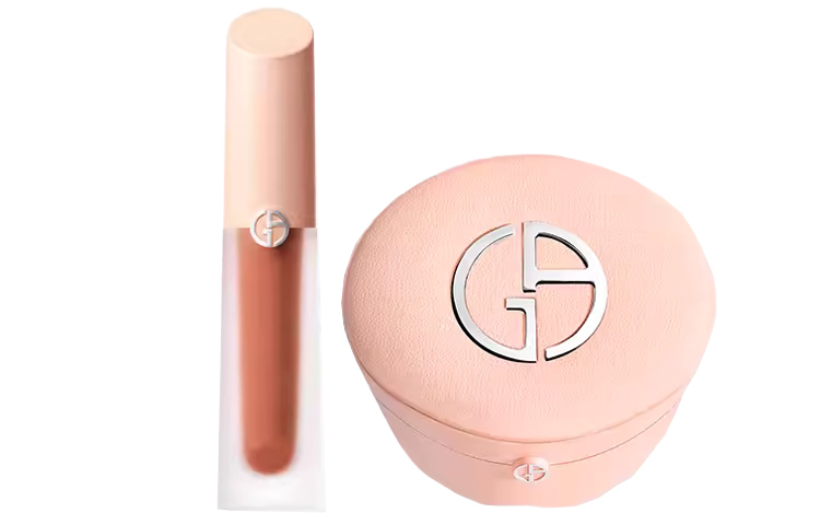 

GIORGIO ARMANI AMANI Nude Pink Lambskin Air Cushion жидкая помада-бальзам набор для макияжа легко растушевывается выравнивает тон кожи 15g+4ml