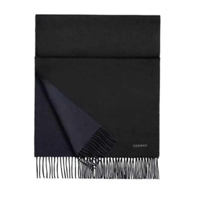 HERMES Кашемировый вязаный шарф унисекс, Black, Marine Blue — фото 2