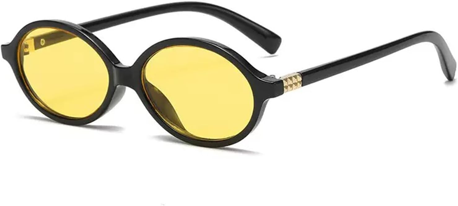 

Овальные солнцезащитные очки для женщин, модный ретро-стиль 90-х, винтажные круглые солнцезащитные очки в стиле рейв для женщин и мужчин, милые и стильные VOLZIOTUS, Black Frame Yellow Lens