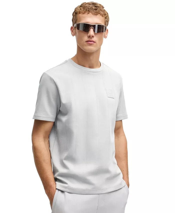

Мужская футболка свободного кроя с деталью drop-stitch Hugo Boss, серый