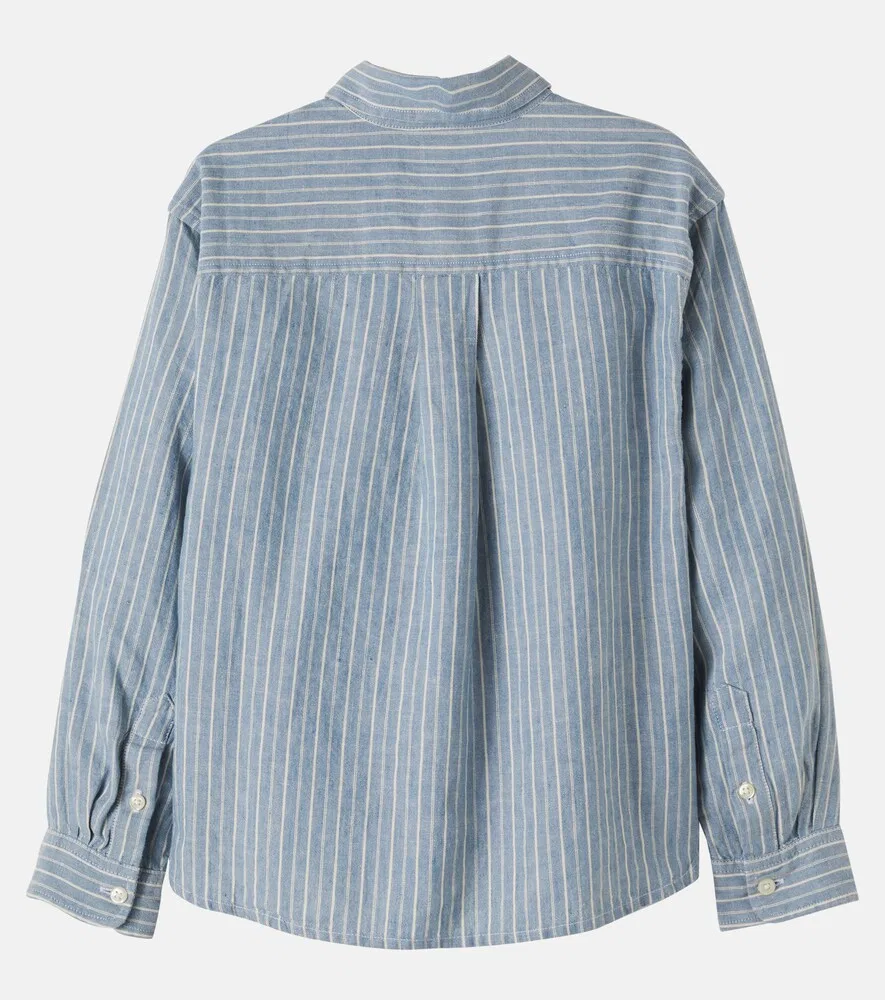Рубашка в полоску из льна и хлопка Polo Ralph Lauren Kids, синий — фото 3