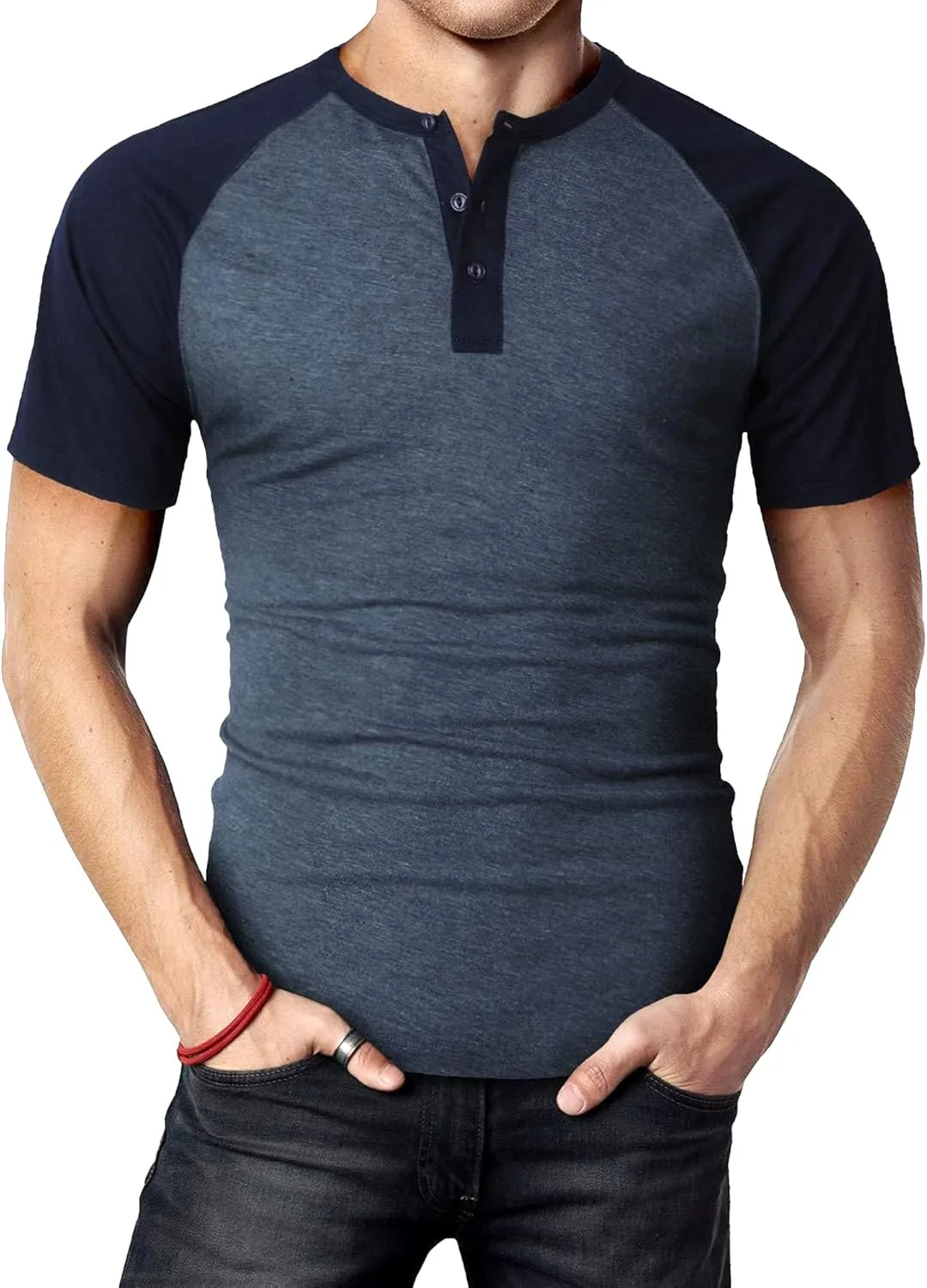 

Мужская футболка Color Block с планкой спереди, короткий рукав, Slim Fit Aosufei