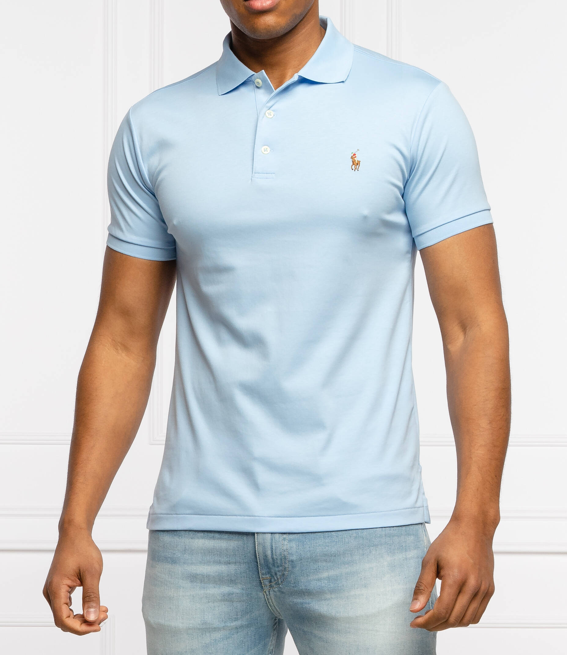 

Поло POLO RALPH LAUREN slim fit, небесно-голубой