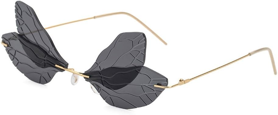 

Солнцезащитные очки без оправы «Стрекоза» для женщин, модные солнцезащитные очки с крыльями для мужчин, забавные солнцезащитные очки для вечеринок, унисекс, уникальные очки WNCKSQ, C1black