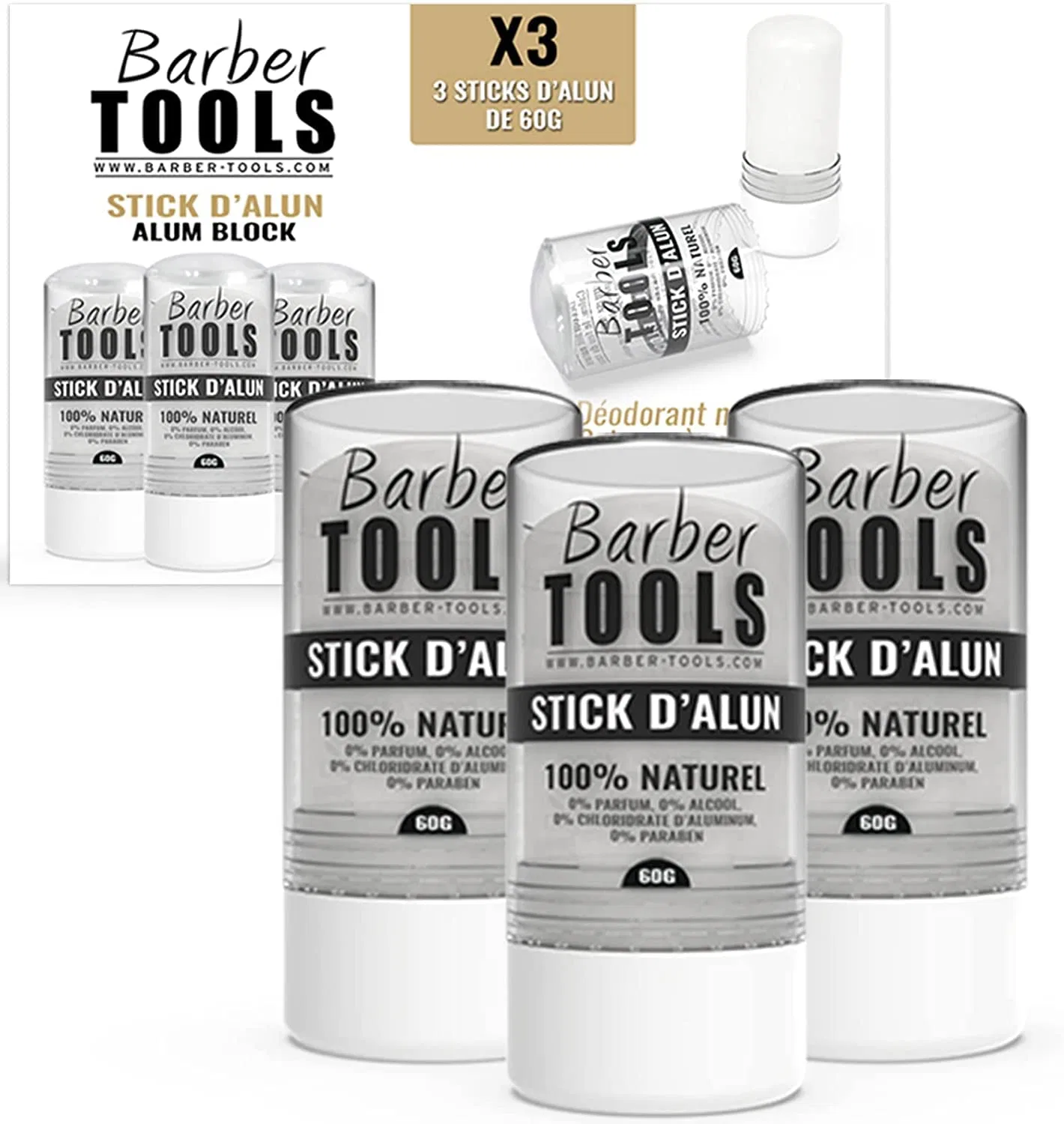 Натуральный дезодорант-стик Barber Tools из квасцового камня 3 х 60 г Barber Tools — фото 2