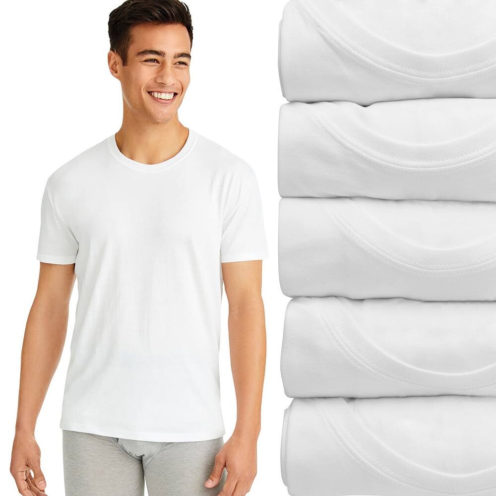 

Мужские эластичные футболки с круглым вырезом Hanes Ultimate 4 + 1 Bonus Comfort Fit, белый