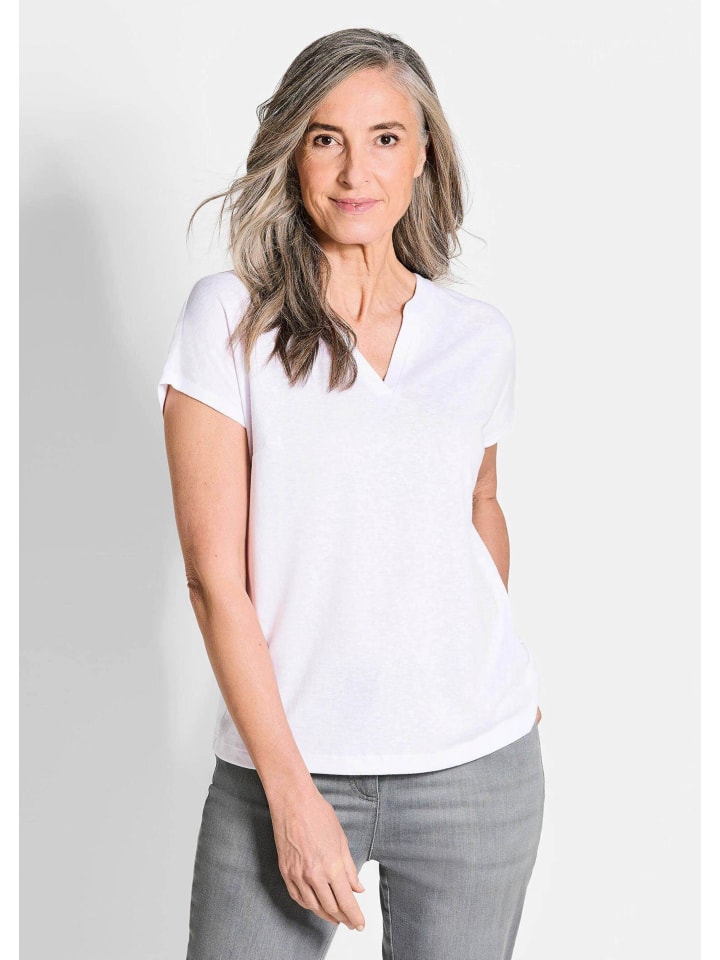 

Рубашка из джерси: воздушная базовая рубашка с V-образным вырезом белого цвета GOLDNER