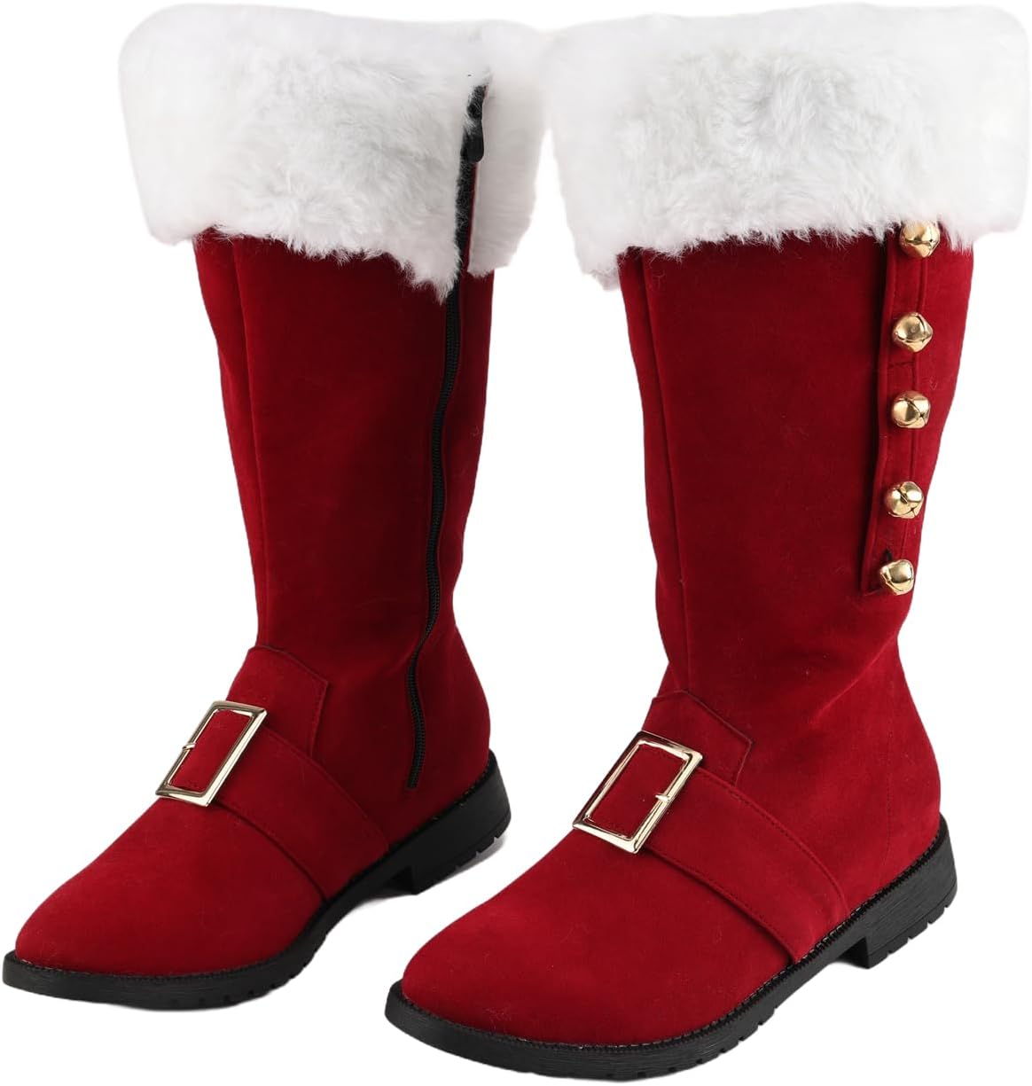 

Рождественские сапоги Санта-Клауса, мужской костюм на Хэллоуин, черные сапоги с высокой голенью и белым мехом Ciyasheh