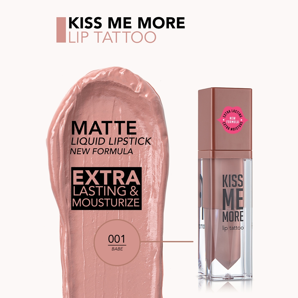 Стойкая жидкая помада для губ Kiss Me More с татуировкой Flormar, atspalvis 001 babe 3,8 мл — фото 3