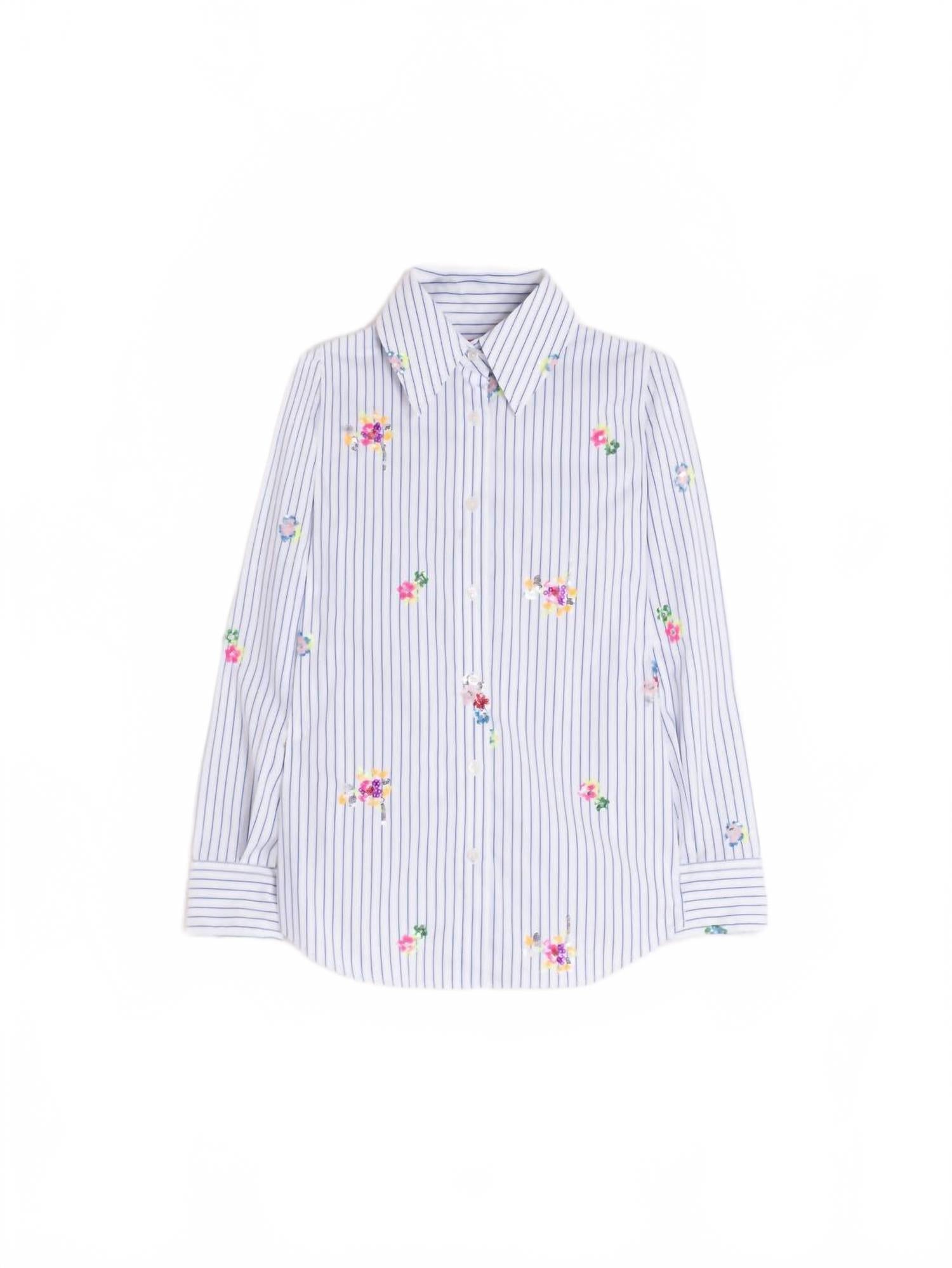 

Женская рубашка с цветочным принтом и пайетками, бело-синяя Vilagallo, бело-голубой