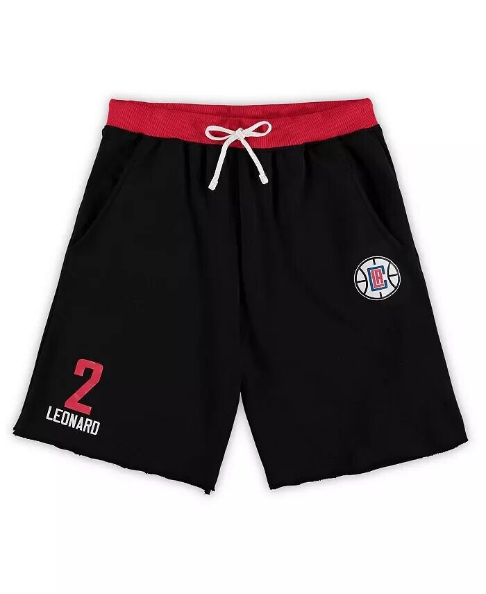 

Мужские шорты Kawhi Leonard Black LA Clippers Big and Tall French Terry с именем и номером Majestic