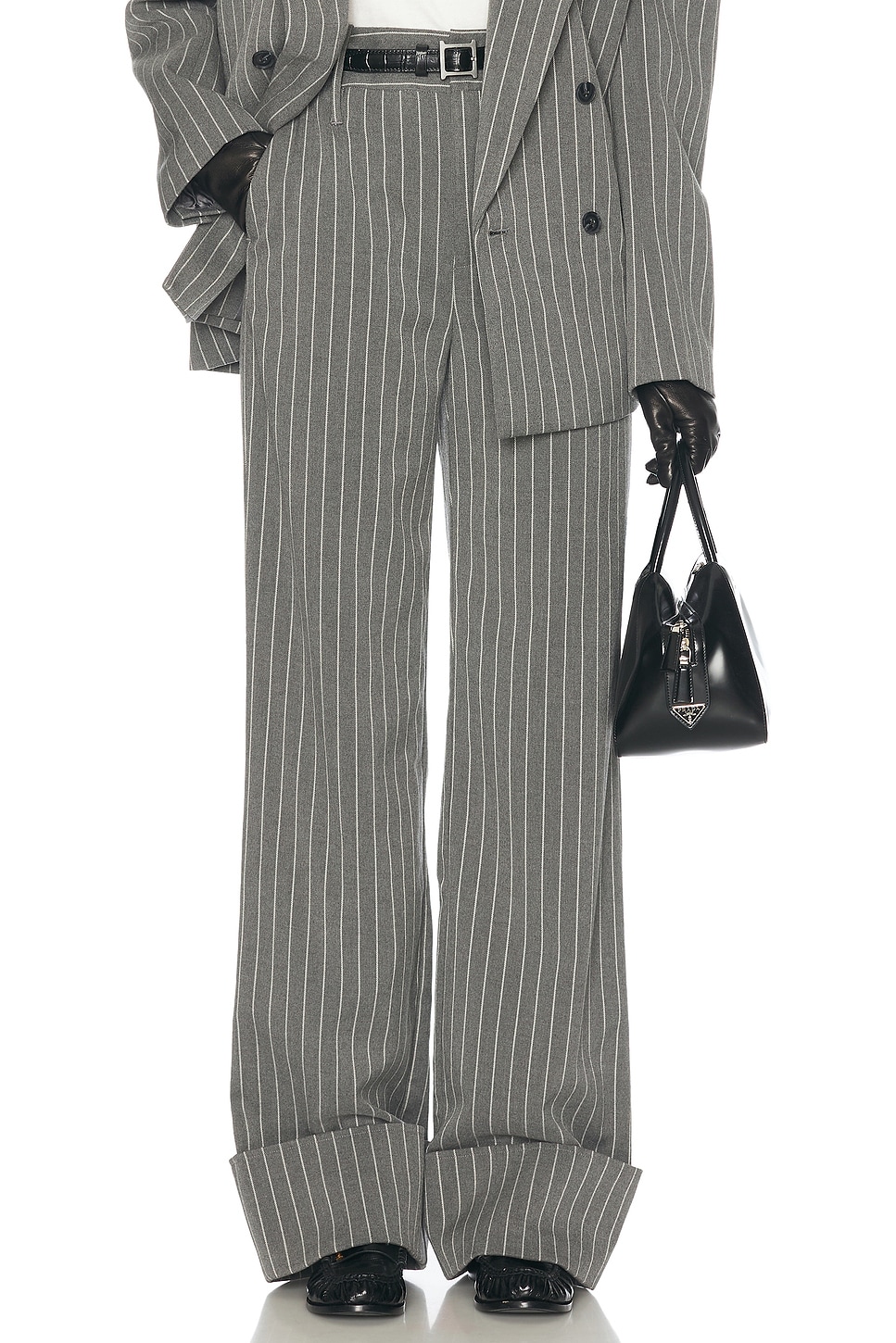 

Высокие брюки с защипами и манжетами в полоску Helsa, Grey & White Stripe