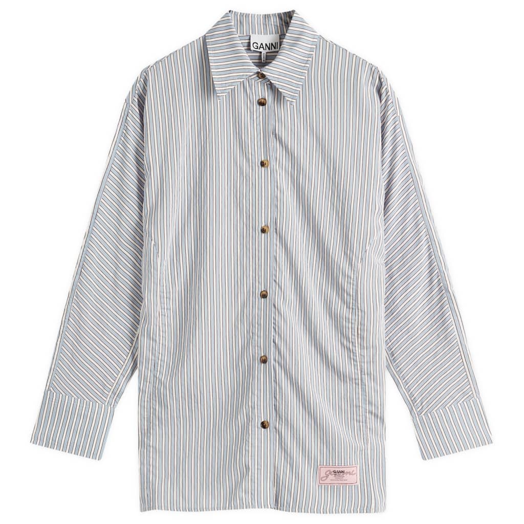 

Рубашка из окрашенной в массе ткани в полоску Ganni, цвет soft chambray