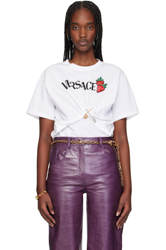 

Белая футболка с вышитыми булавками Versace
