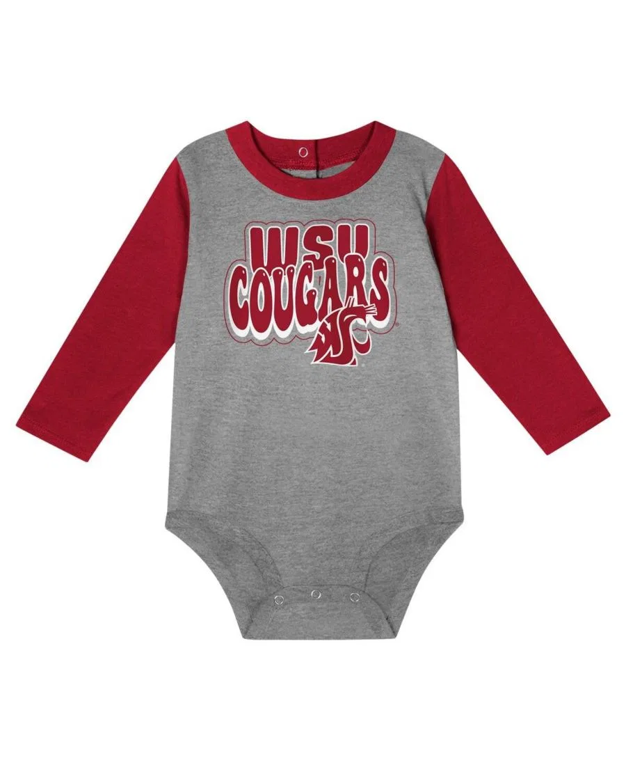 Детский боди с длинными рукавами и штанами цвета малиновой команды Washington State Cougars Outerstuff, багровый — фото 2