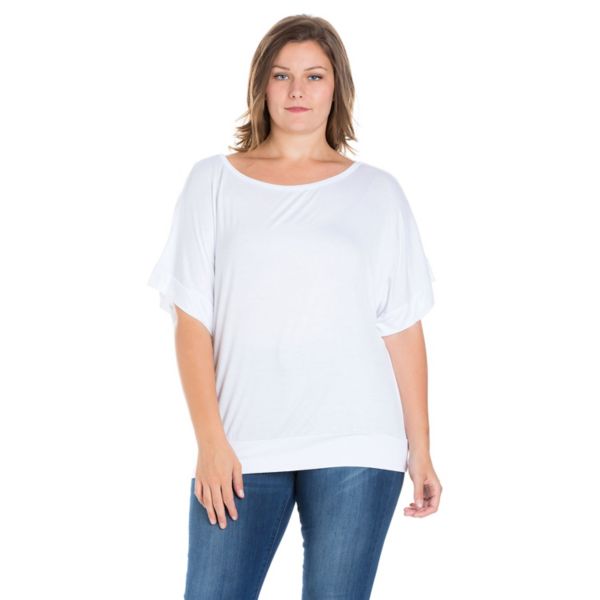 

Плюс сайз короткий рукав долман топ 24Seven Comfort Apparel, белый