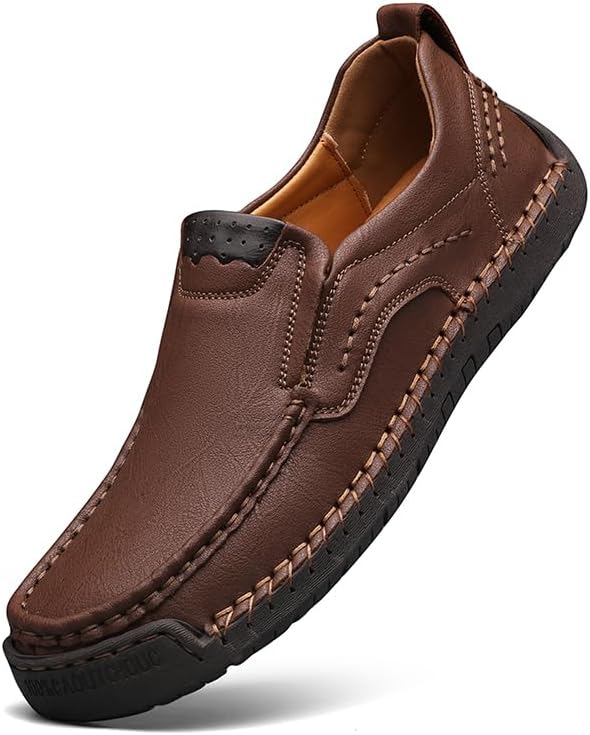 

Мужские кожаные слипоны GREKS, ручная работа, удобная повседневная и дышащая обувь для вождения, темно-коричневый