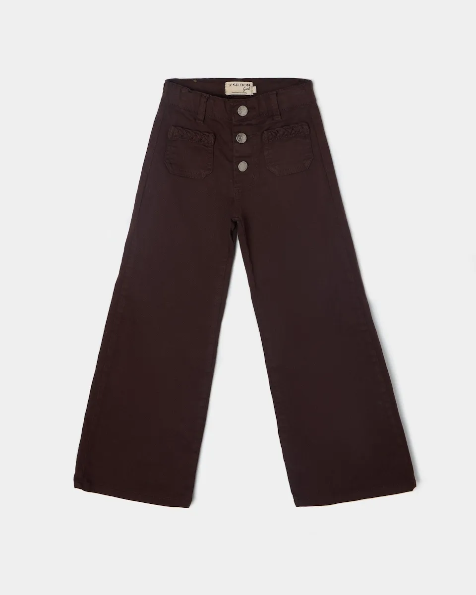 

Джинсы для девочки с карманами и косой Silbon, коричневый