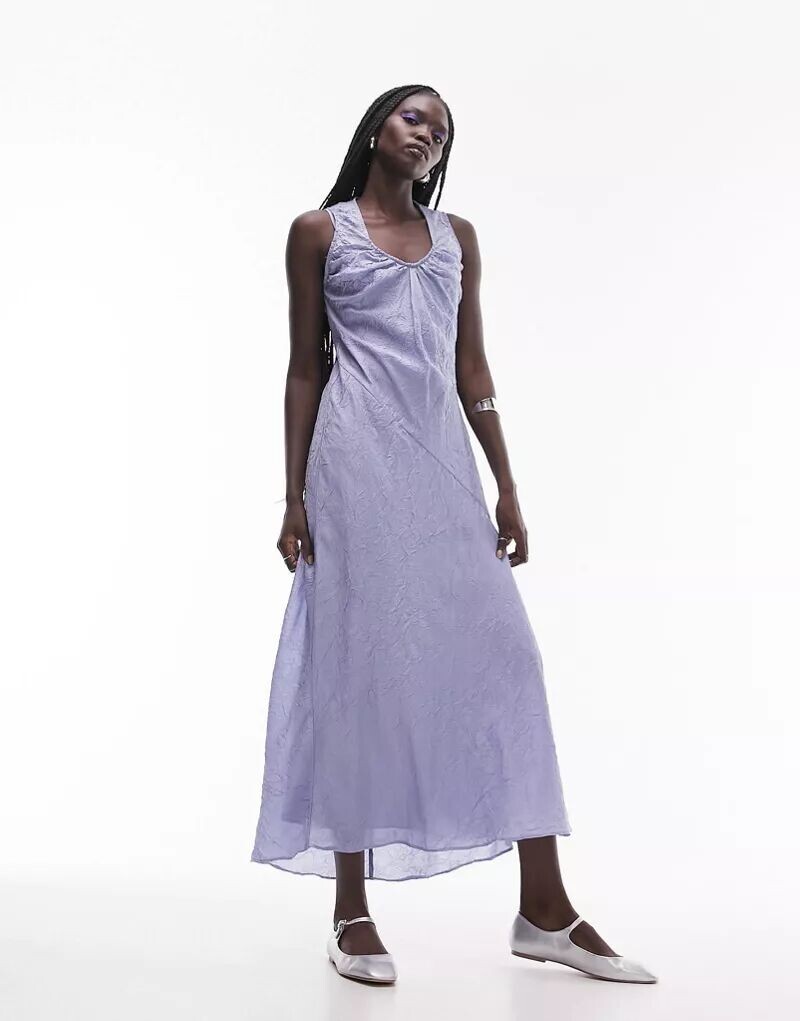 

Синее платье макси из жатого атласа Topshop, Фиолетовый, Синее платье макси из жатого атласа Topshop