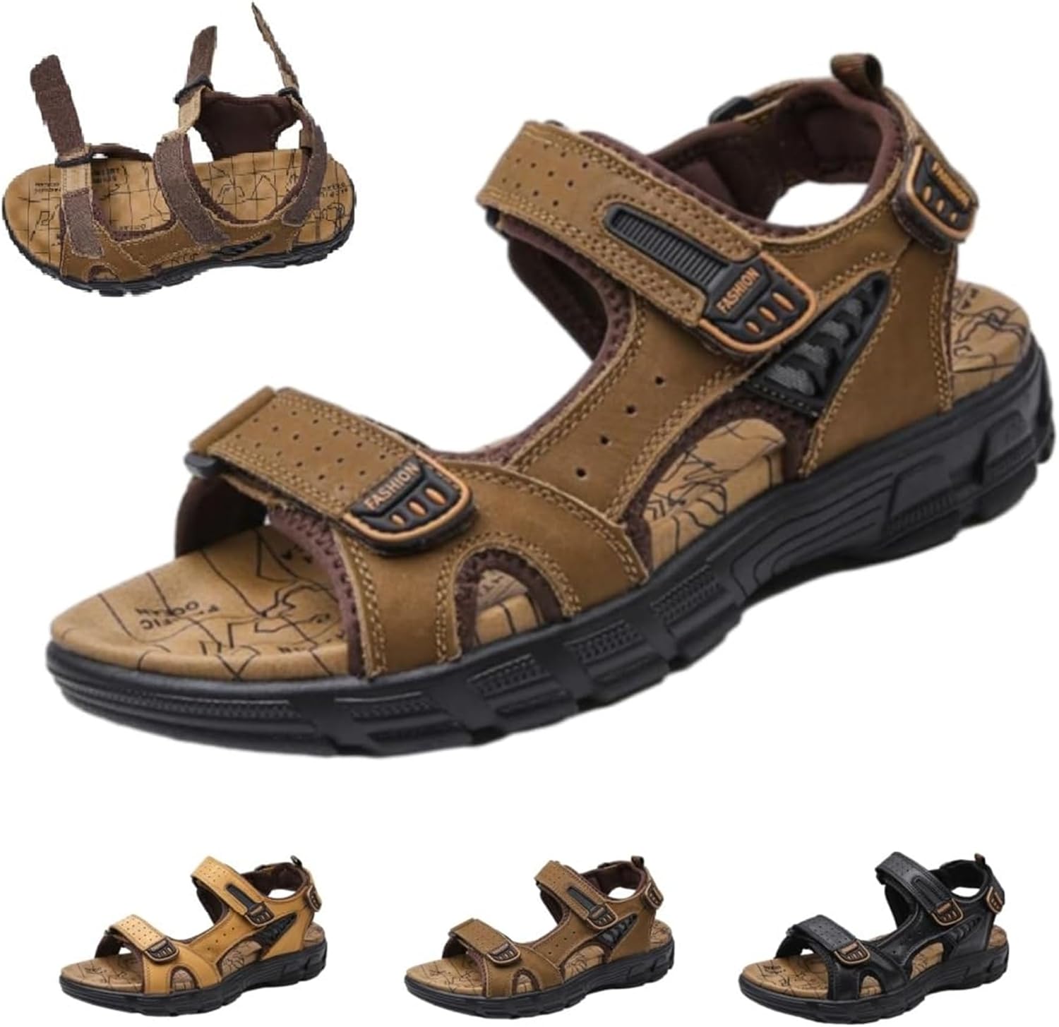 

Мужские сандалии YAMENGS для прогулок, пляжные сандалии с закрытым носком из кожи, летняя обувь для треккинга, походов и активного отдыха, легкие, удобные, с регулируемой застежкой, коричневый