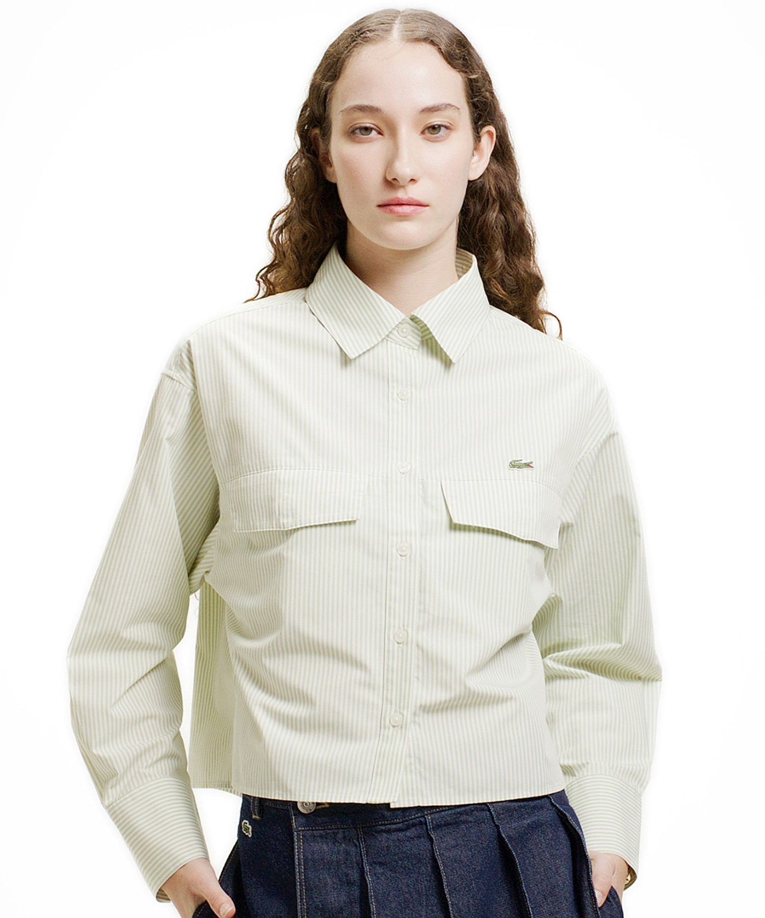 Рубашка LACOSTE полосатая укороченная, Sage Green — фото 2